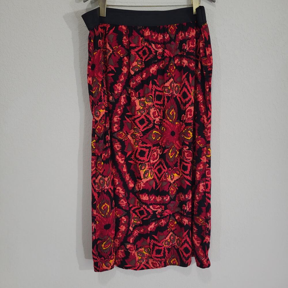 Ruby Moon Midi Skirt Womens 2X 3X Red Black Elastic Waist Boho Casual Summer